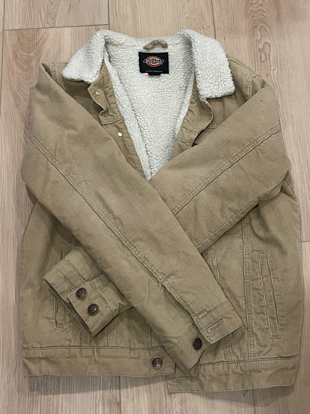 Dickies Men’s Tan Corduroy Jacket with White Sherpa Lining